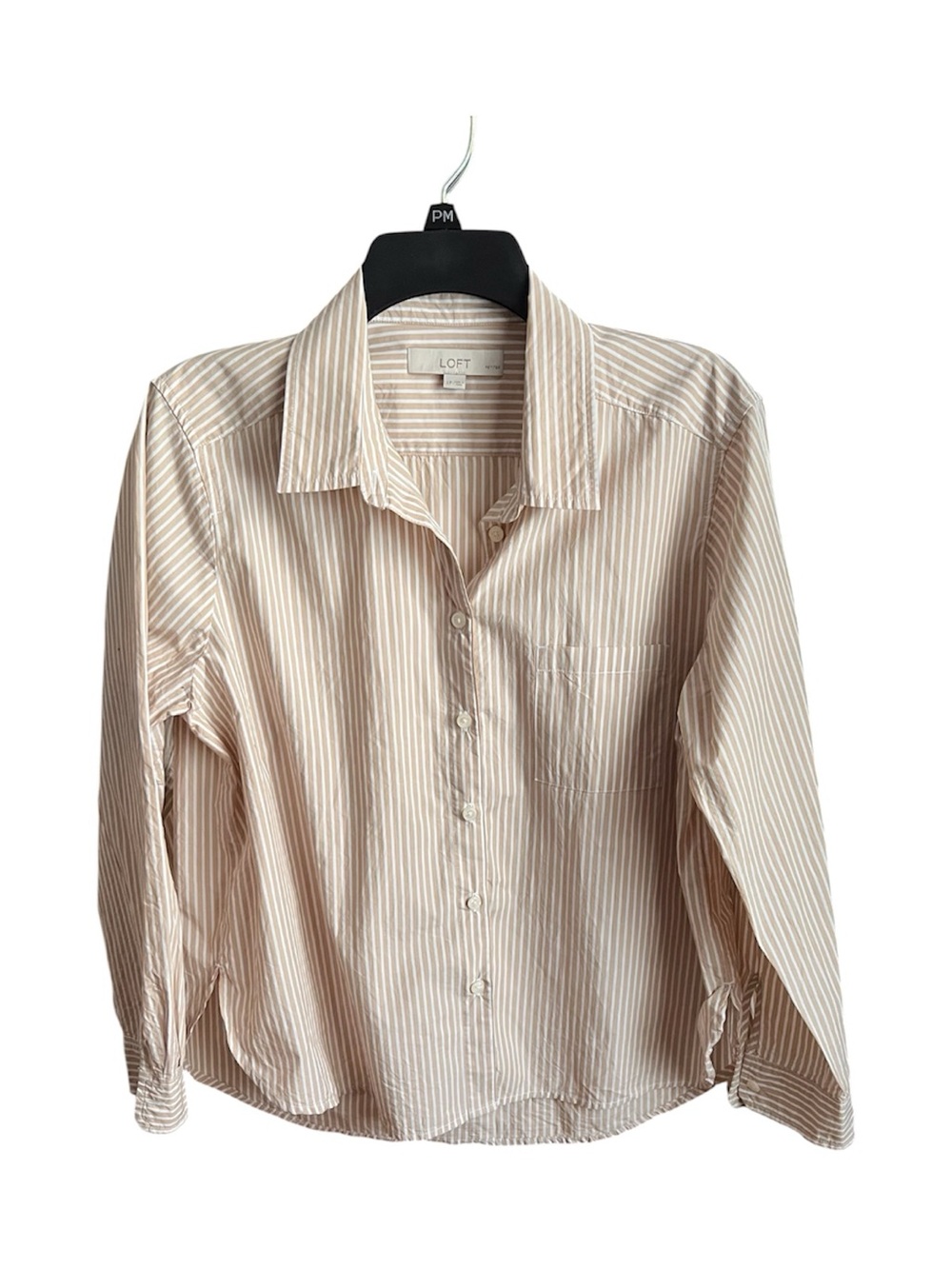 LOFT Cream and White Striped Button-Down Shirt